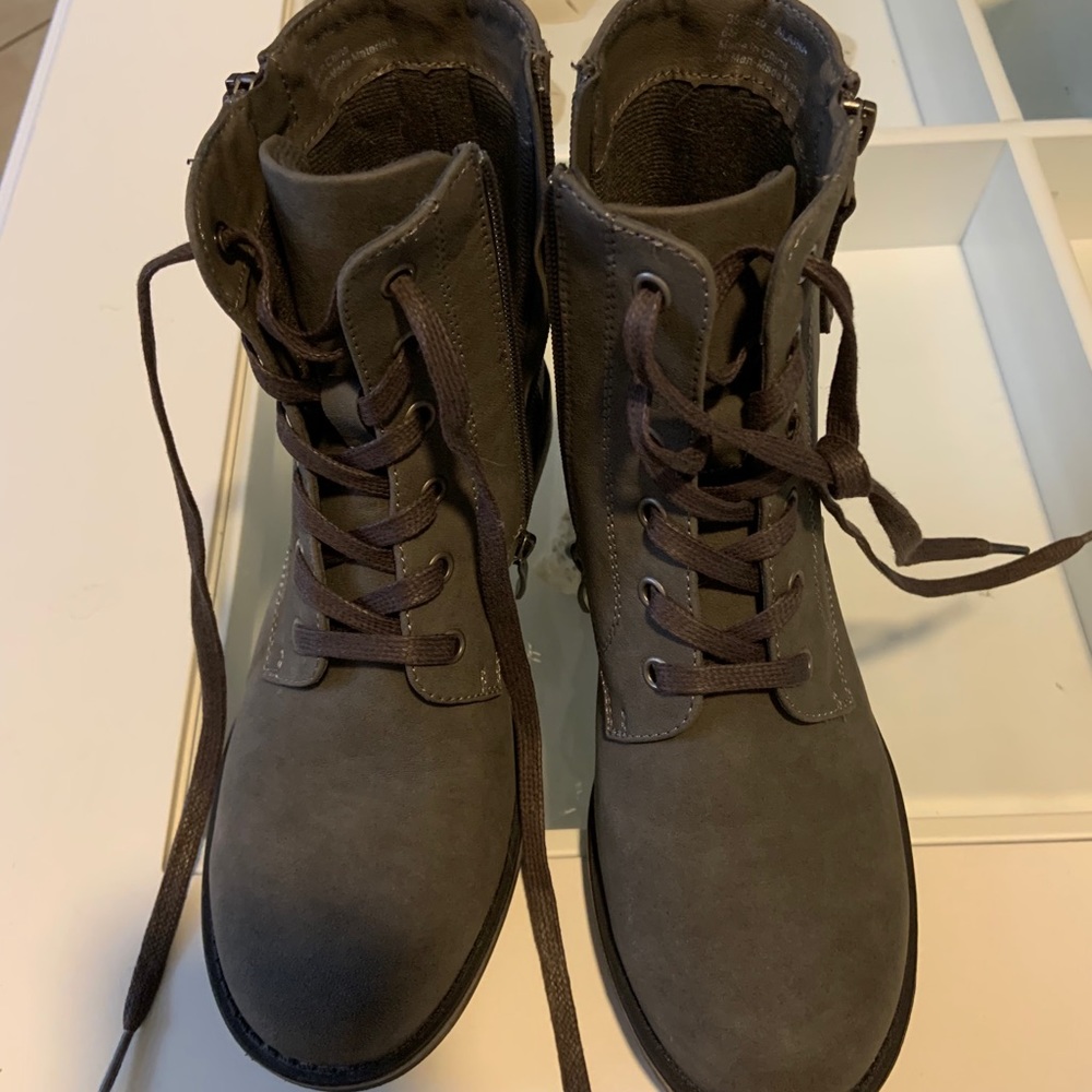 Gray combat style boots
